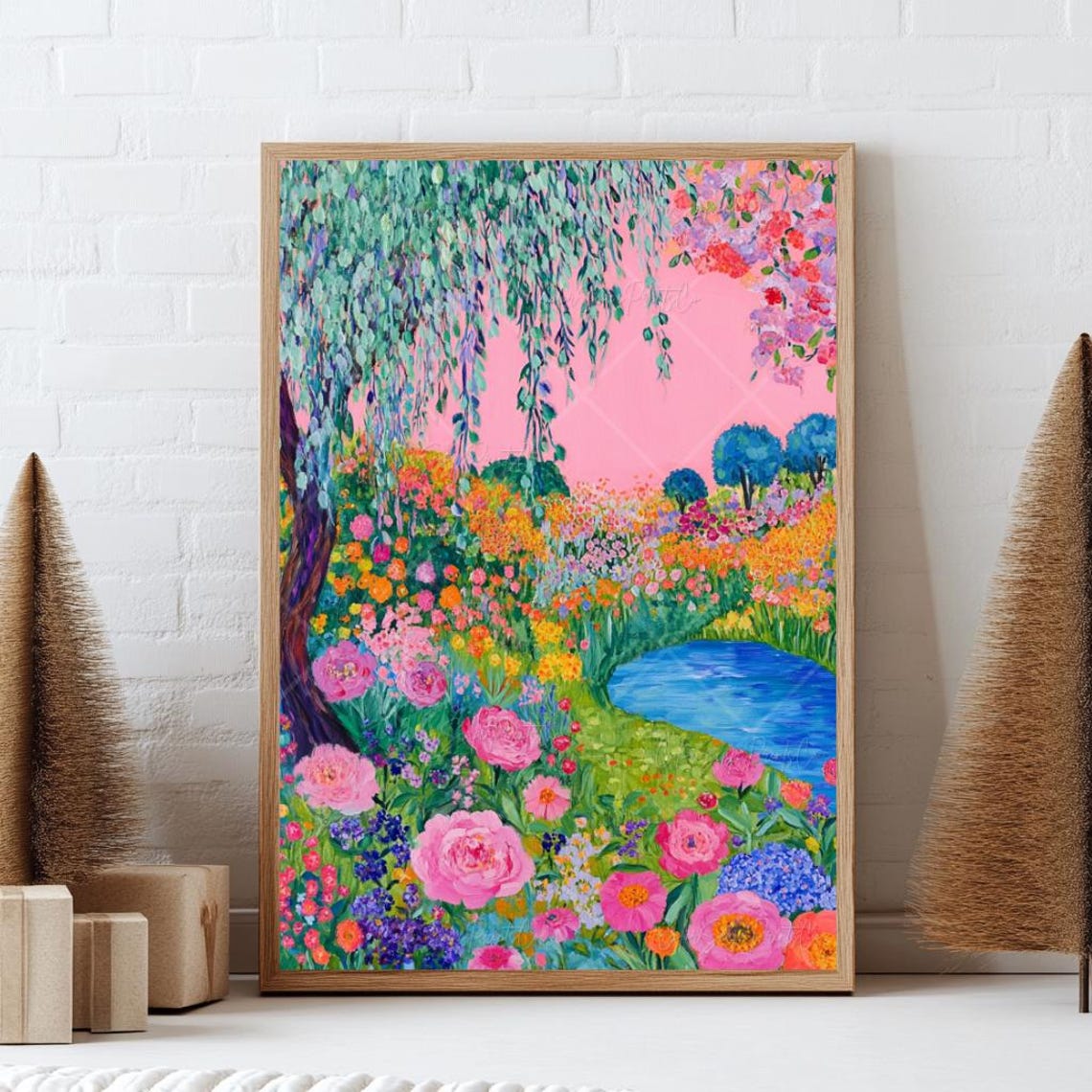 Nature Garden Painting Flower Field Wall Art Spring Print Colorful Landscape Painting Vibrant Flower Garden English Landscape Summer Nursery - Image 4