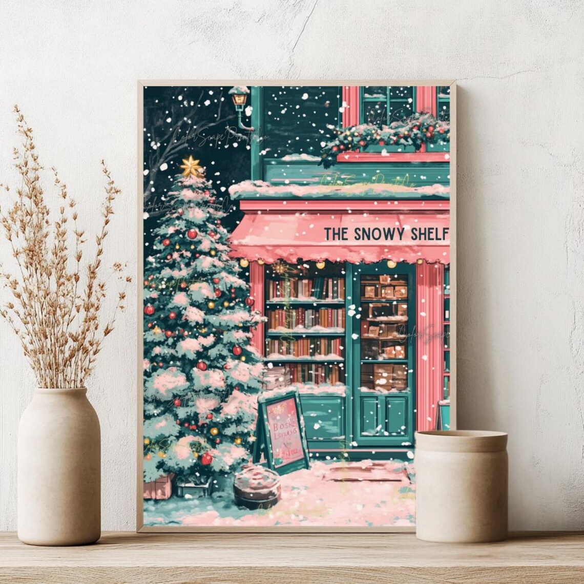 Winter Bookstore Anime-Style NYC Art Print - Image 3