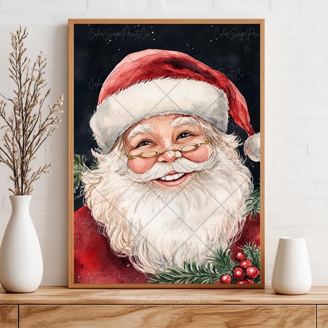 Laughing Santa Claus Portrait Glasses Starry Night Christmas Poster - Image 4