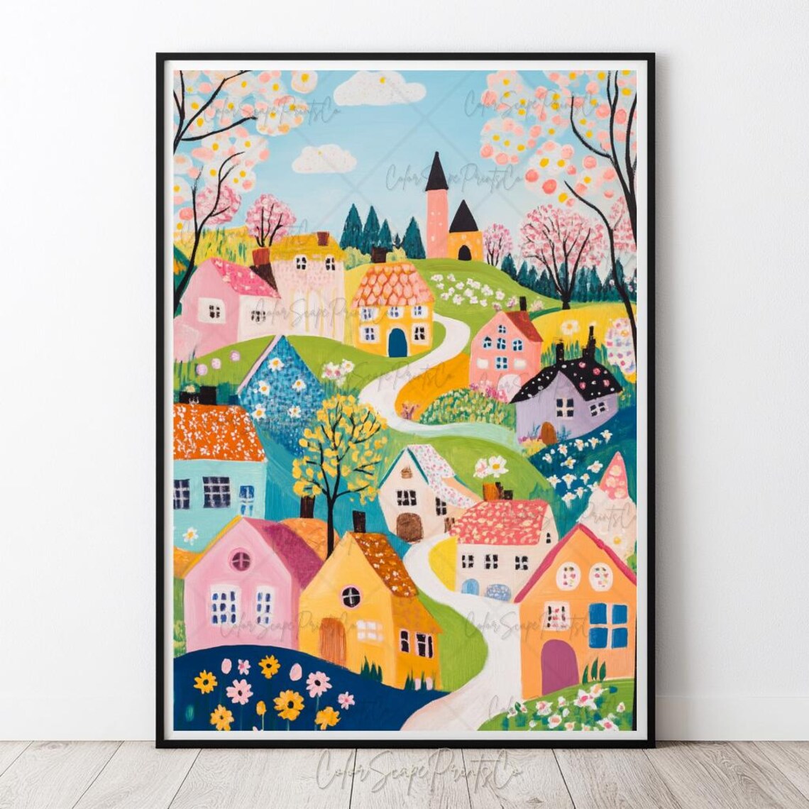 Spring Village Easter Countryside Art Print - Image 4