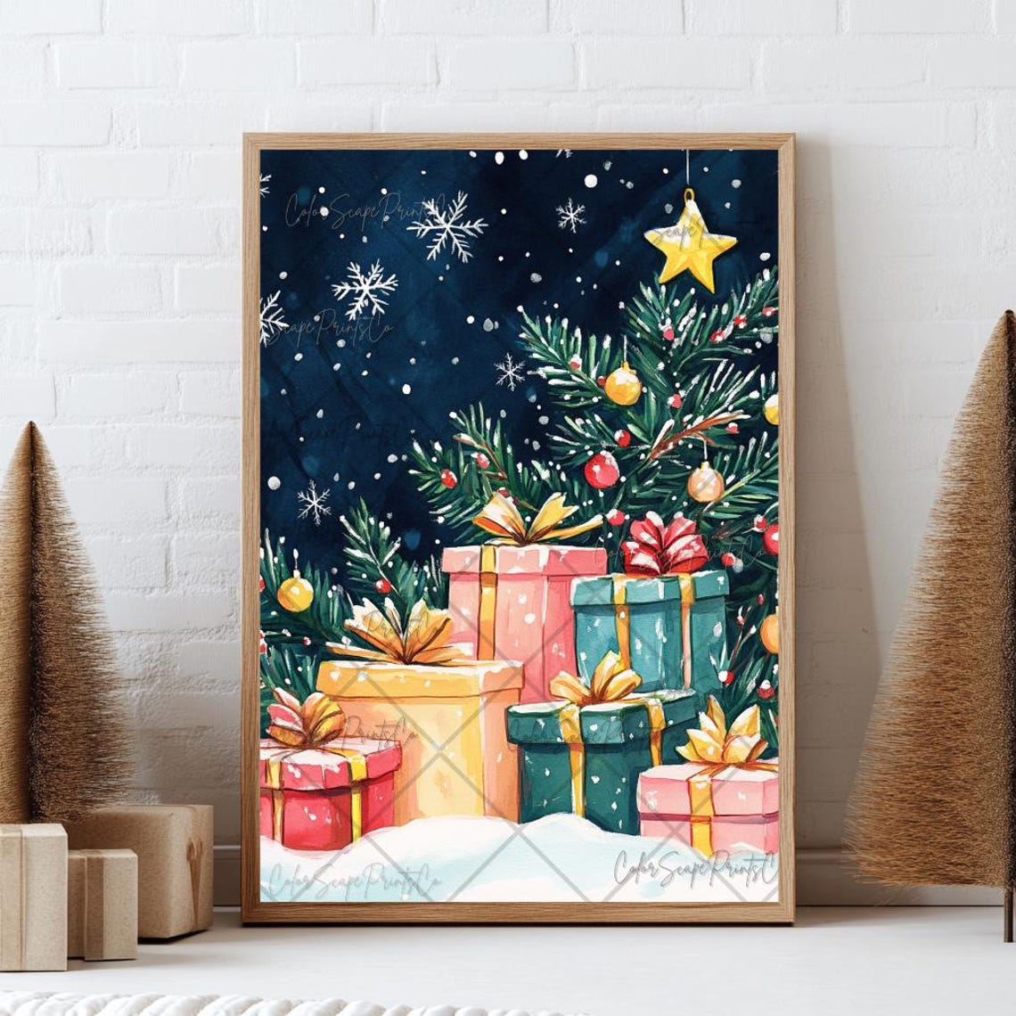 Christmas Gifts Under Tree Night Sky Presents Holiday Poster - Image 2