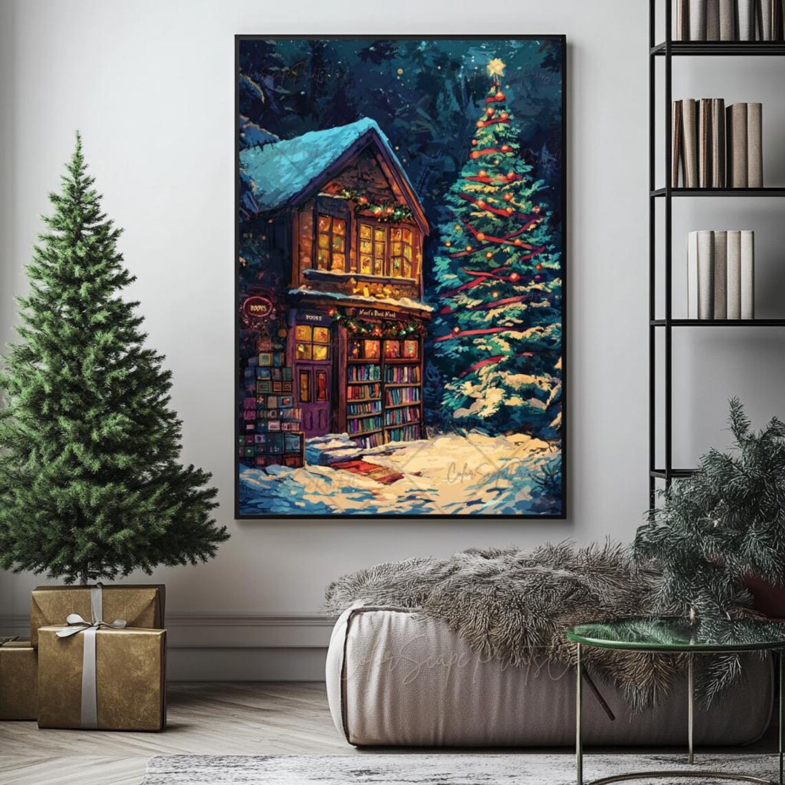 Winter Bookstore Print Christmas Bookshop Print Snowy Bookshop Art Reading Nook Print Bookish Christmas Decor Book Lover Gift Nyc Bookshop - Image 2