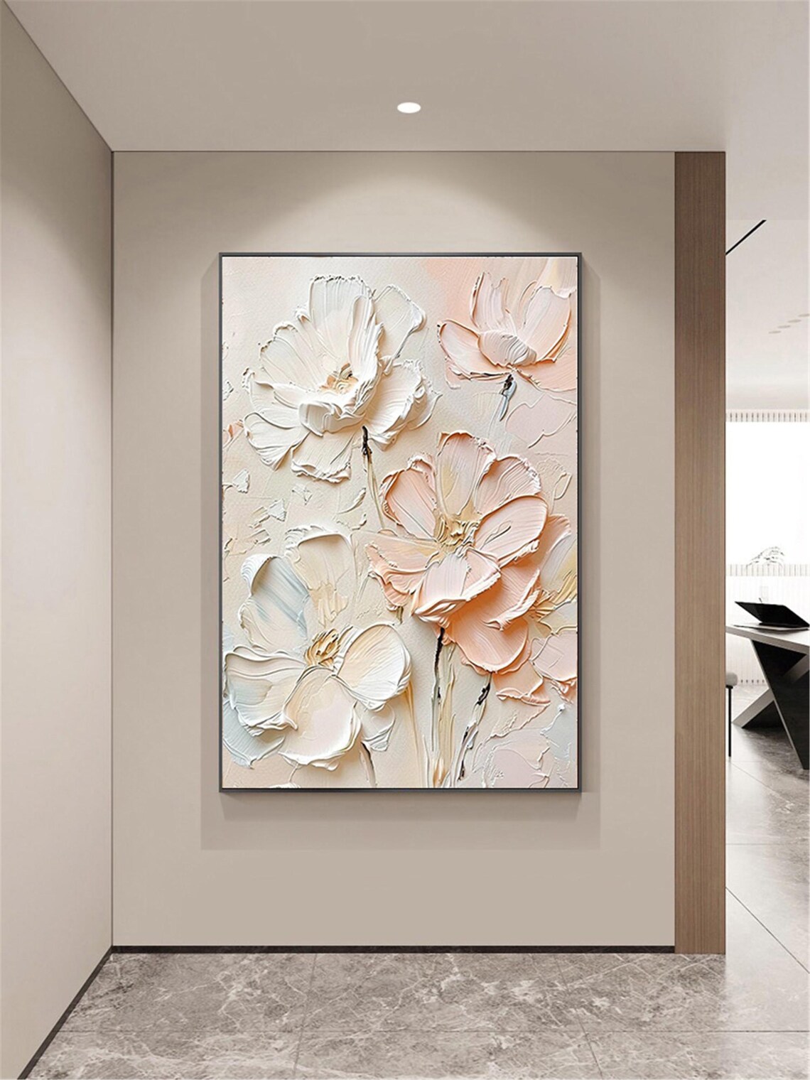 Oversized White Peach Blossom 3D Textured Floral Painting Poster - Image 3