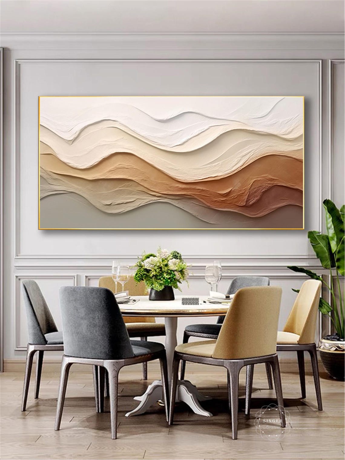 Original 3d Abstract Mountain Painting On Personalized Gift Framed Plaster Textured Wall Art Wabi Sabi Style Living Room Wall Decor - Image 3