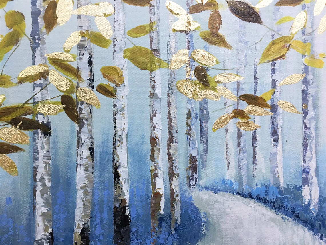 Gold Leaf Tree Abstract Art Print, Blue Acrylic - Image 5
