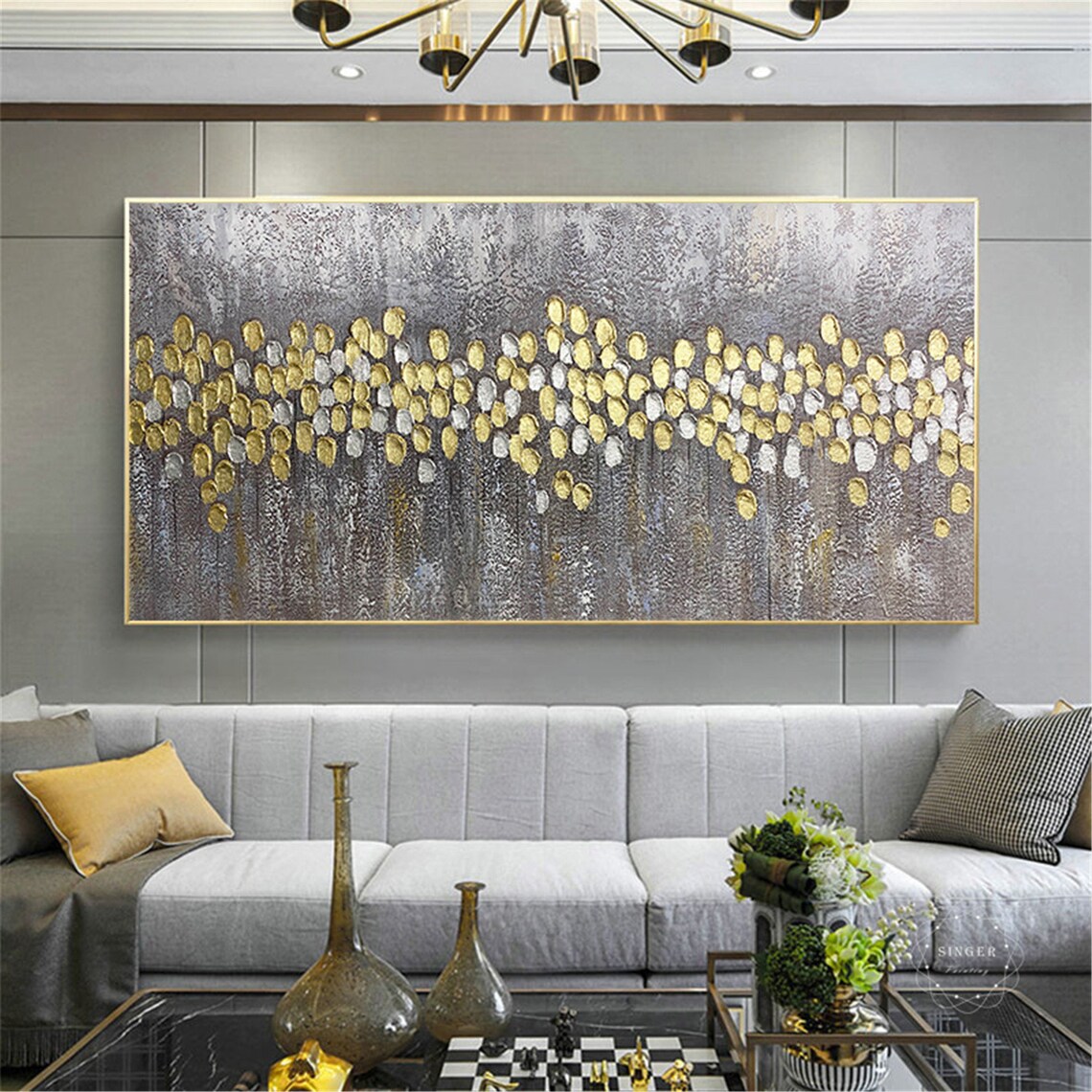 Gold and Silver Abstract Art Print, Living Room Decor - Image 2