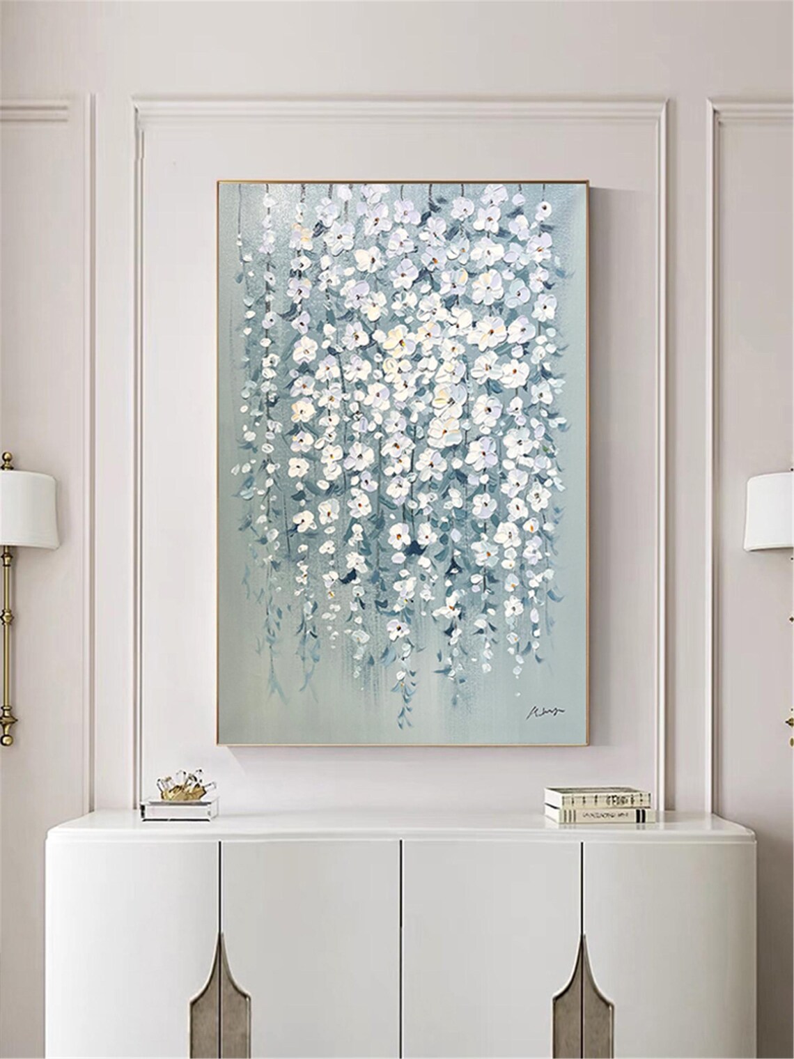 Abstract Flower Acrylic Wall Art Print, Blue Beige - Image 2