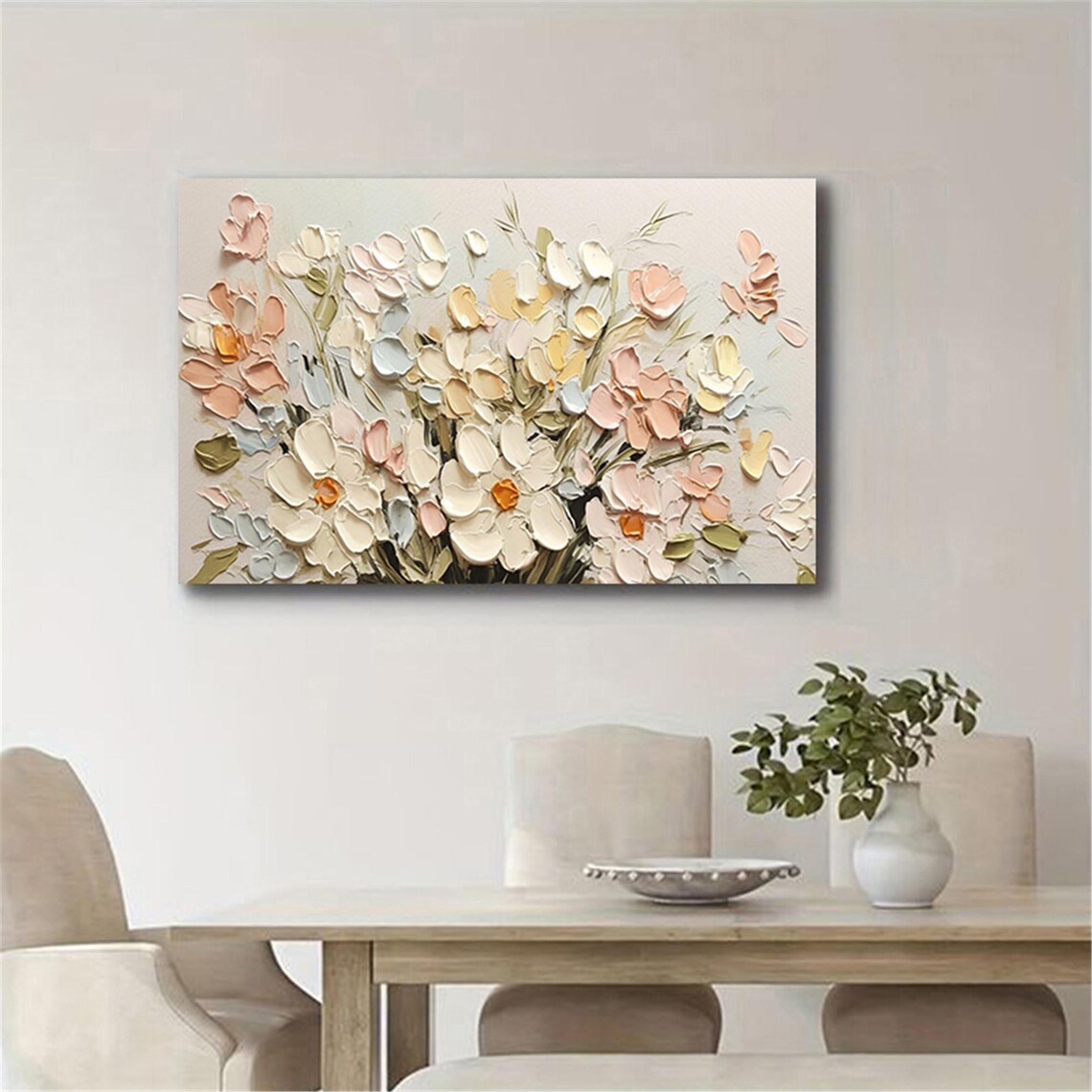 Pastel Cream Petals Bouquet Textured Painting Framed Floral Wall Art - Image 3