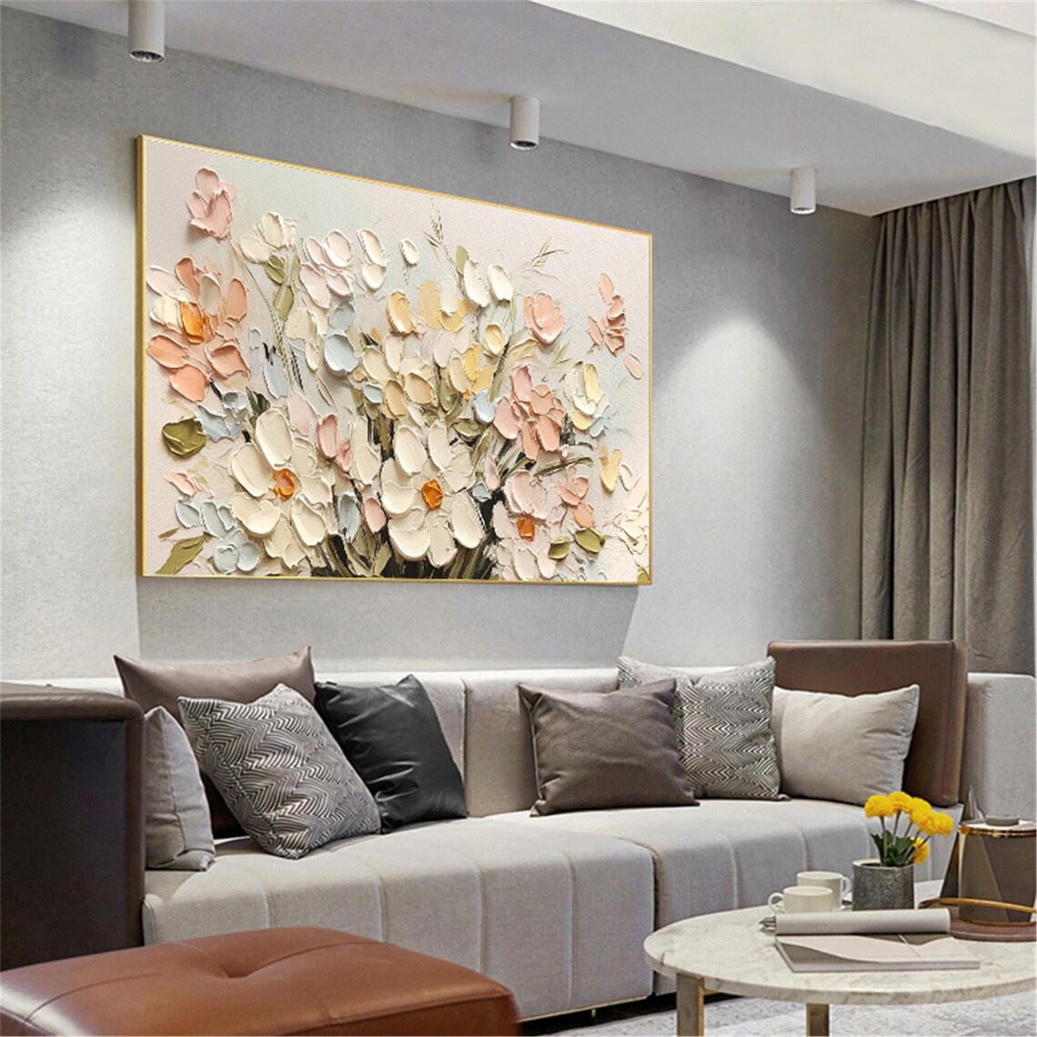 Pastel Cream Petals Bouquet Textured Painting Framed Floral Wall Art - Image 2