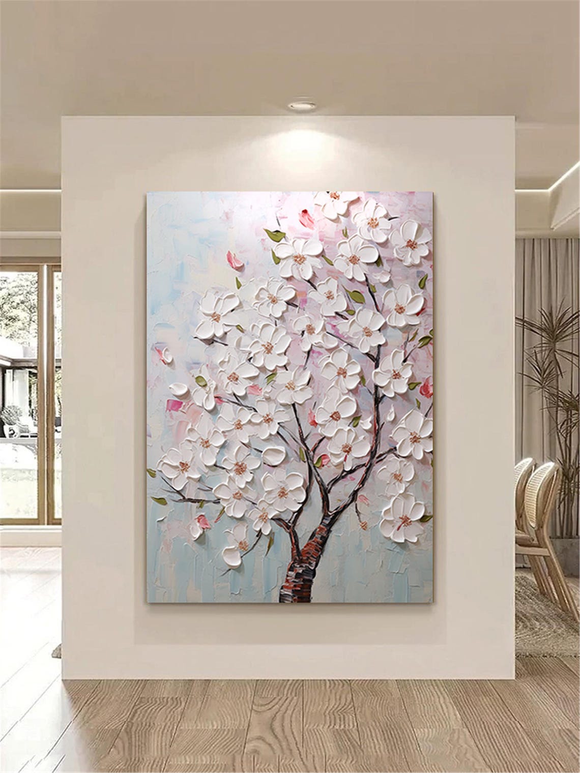 White Blossom Tree Branches Pale Blue Spring Floral Wall Art - Image 5