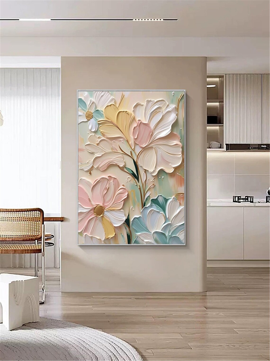 Abstract Pink Flower Living Room Wall Art Print - Image 2