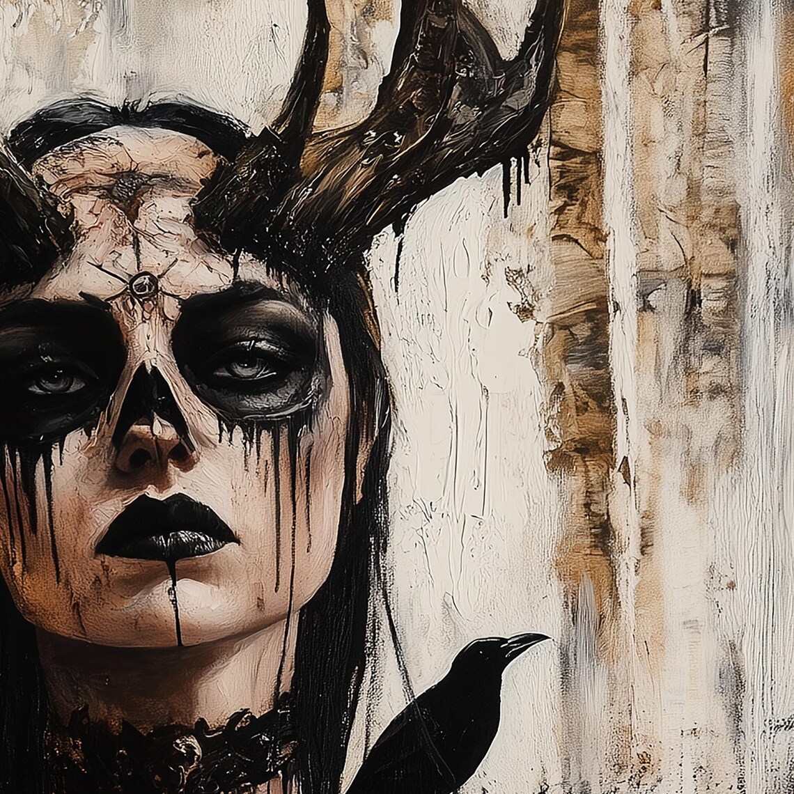 Horned Goth Witch Oil Painting Art Print - Image 6