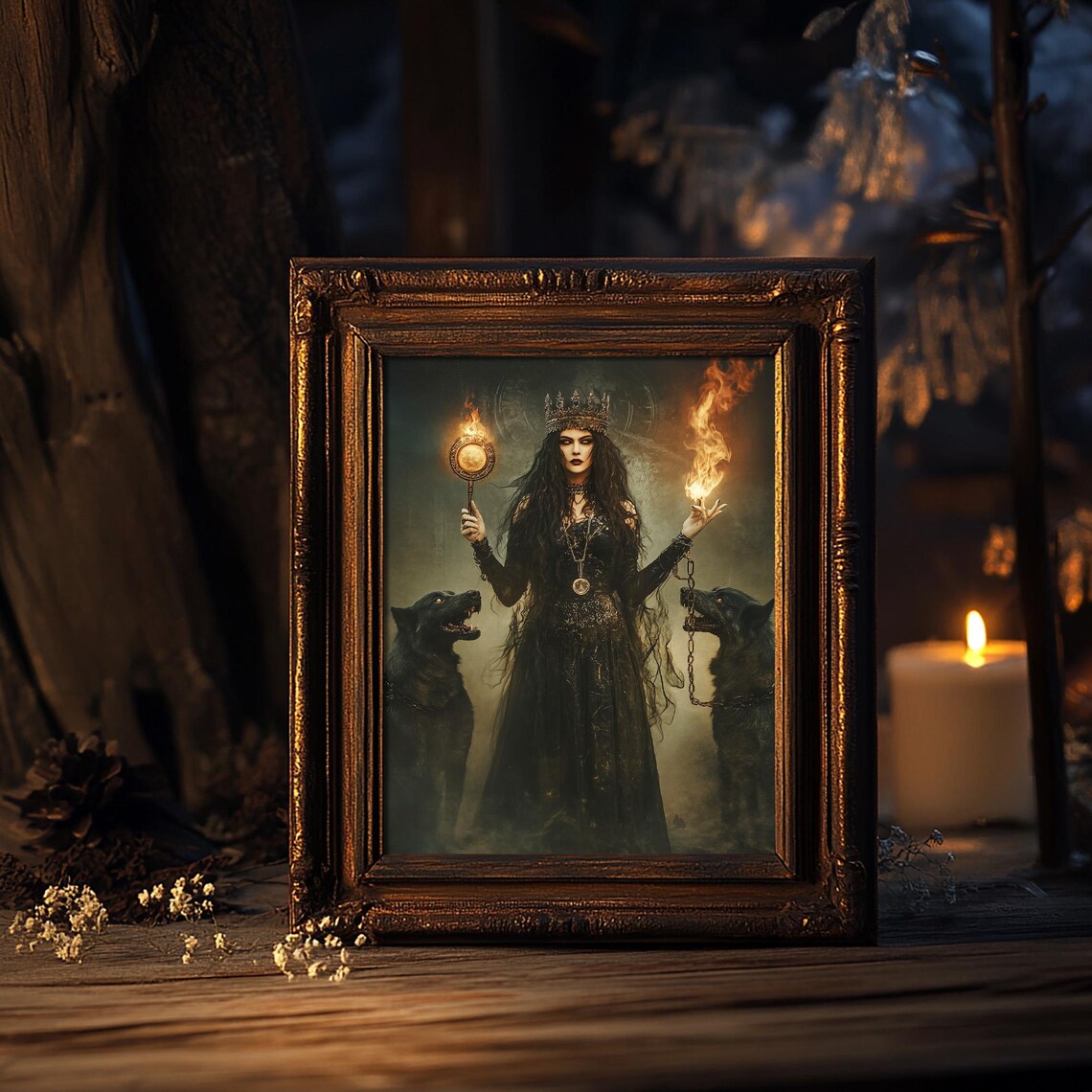 Hecate With Hellhounds, Dark Goddess Art Print - Image 2