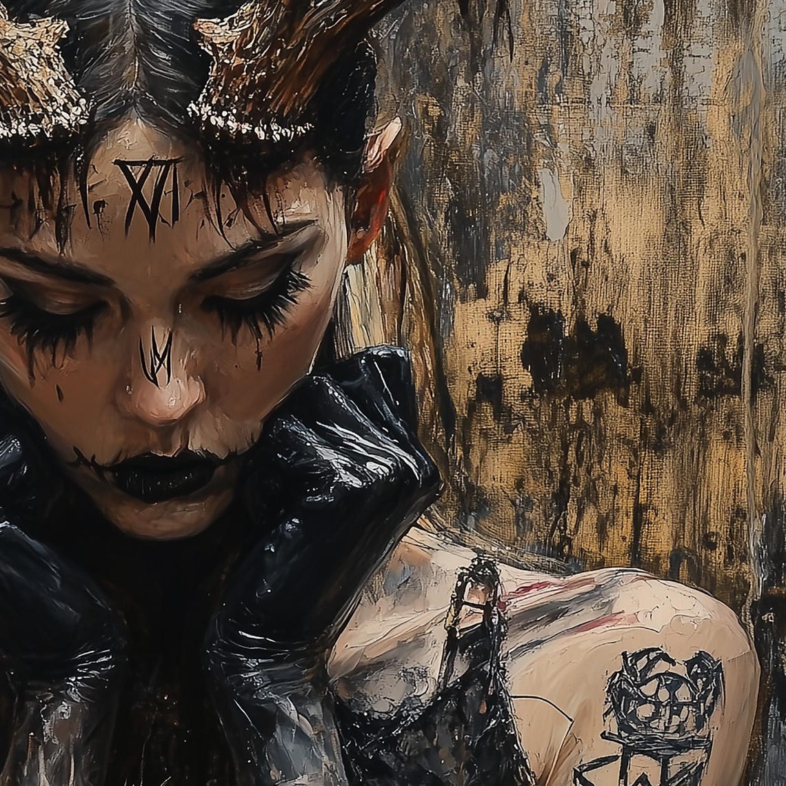 Horned Witch Tattooed Goth Girl Dark Occult Fantasy Art Print - Image 7