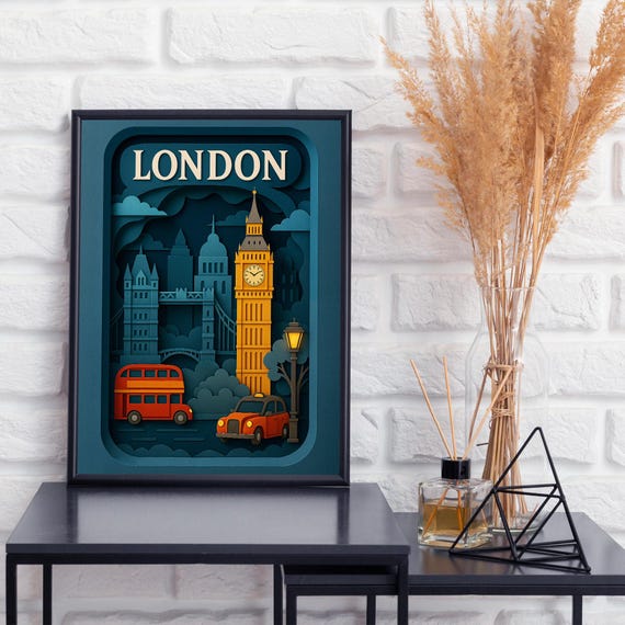 London 3d Wall Art Big Ben Doubledecker Print Layered Paper Style City Poster Travel Decor