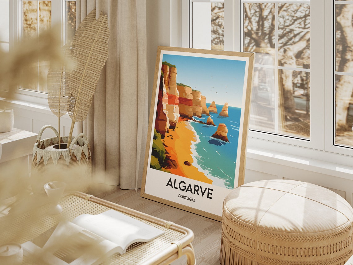 Algarve Poster Minimalist Illustration Of The Algarve Portugal Travel Poster Interior Wall Decoration Algarve Poster - Image 2