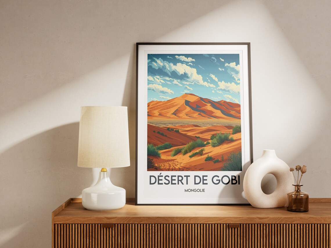 Gobi Desert Mongolia Orange Sand Dunes Vintage Travel Poster - Image 2