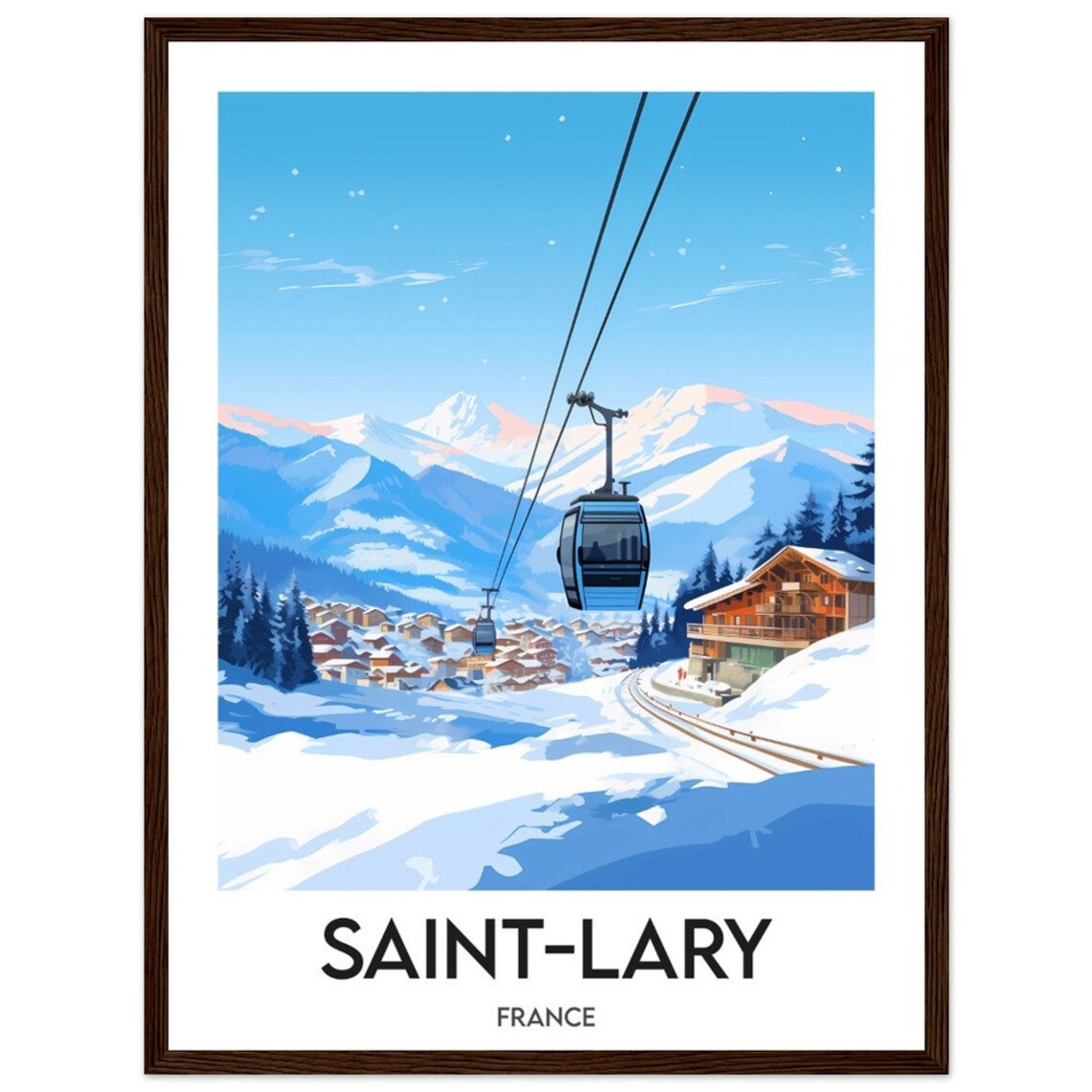 Saint Lary France Ski Resort Gondola Snowy Village Winter Poster