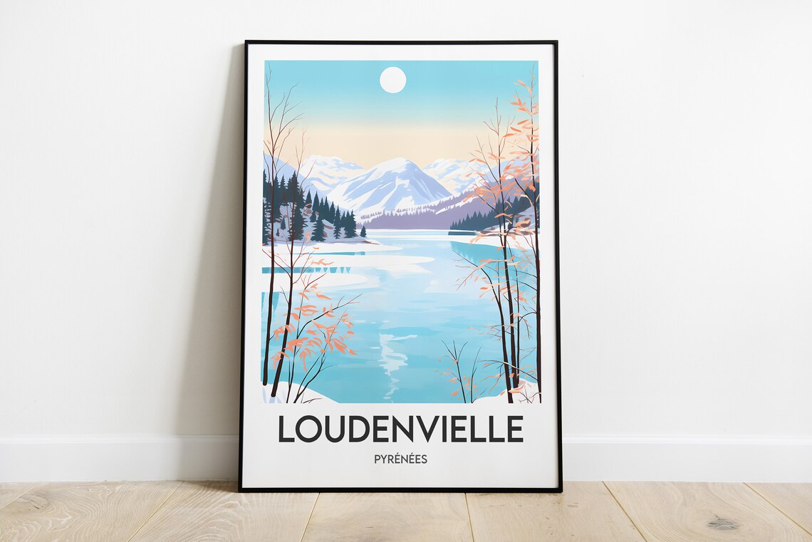 Loudenvielle Pyrenees Travel Poster, Lake Scene
