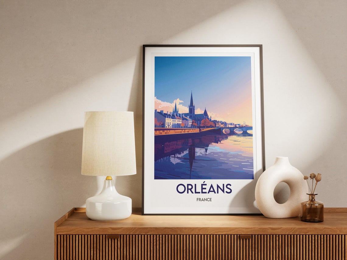 Orleans France Sunset Cathedral Riverside Reflection View Poster - Image 2