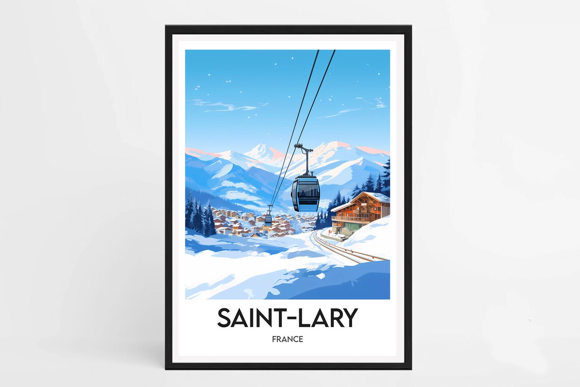 Saint Lary France Ski Resort Gondola Snowy Village Winter Poster - Image 2