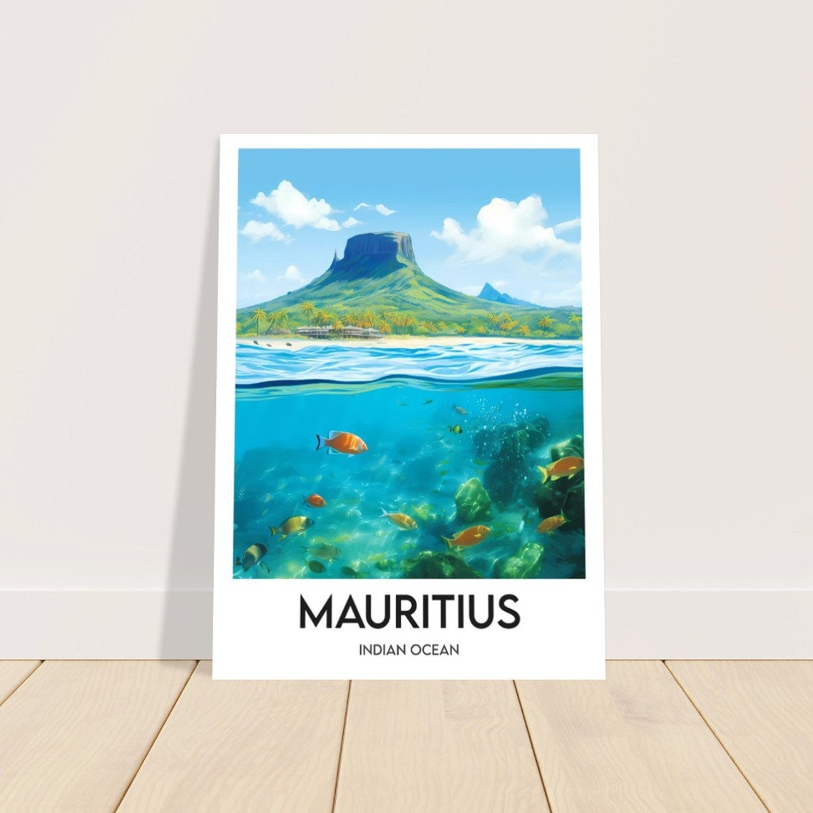 Mauritius Indian Ocean Island Mountain Reef Fish Travel Poster - Image 2