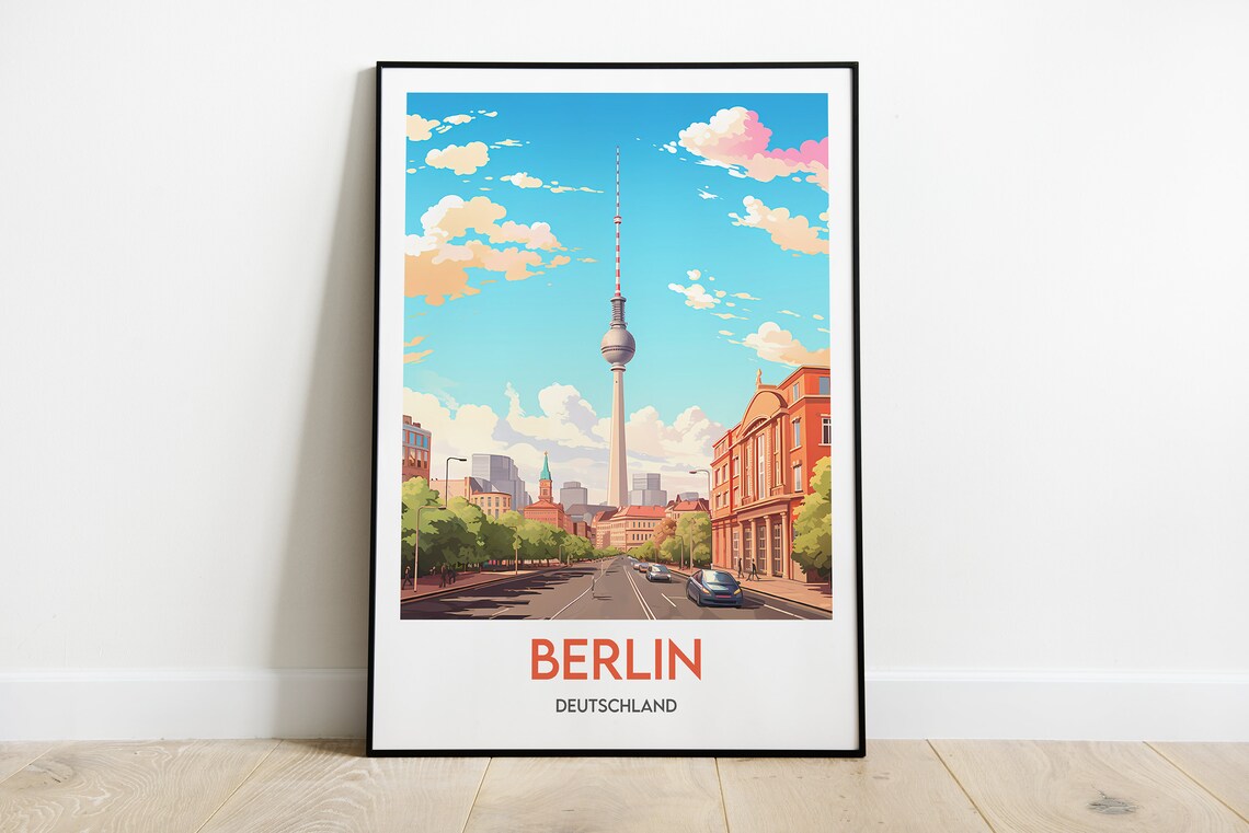 Berlin Germany TV Tower Fernsehturm Skyline Street Travel Poster