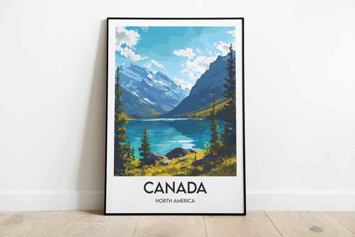 Canada Turquoise Alpine Mountain Lake Scenic Vintage Travel Poster