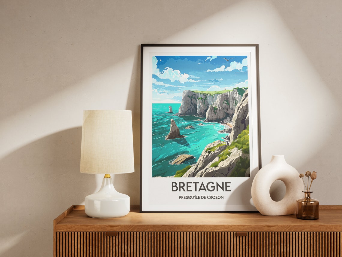 Bretagne Crozon Peninsula France Rugged Cliffs Turquoise Sea Poster - Image 2