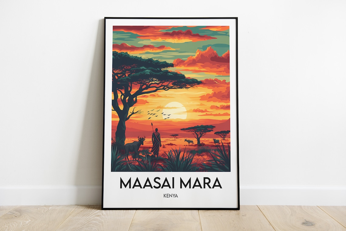 Maasai Mara Travel Poster, Kenya Landscape Art Print