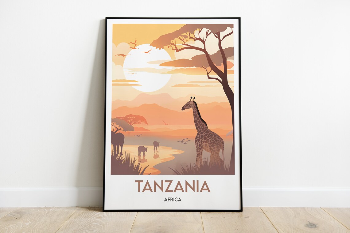 Tanzania Africa Travel Poster, World Cultural Art