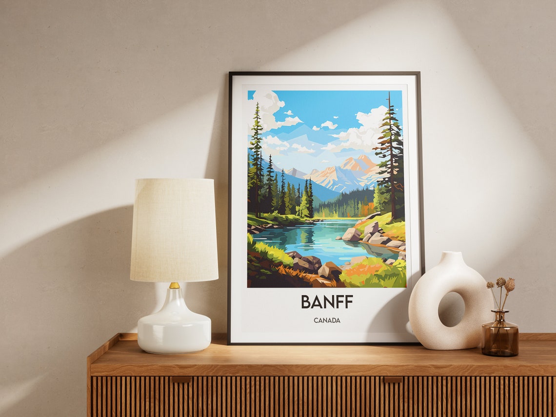 Banff Mountain Lake Pines Rockies Canada Nature Travel Poster - Image 2
