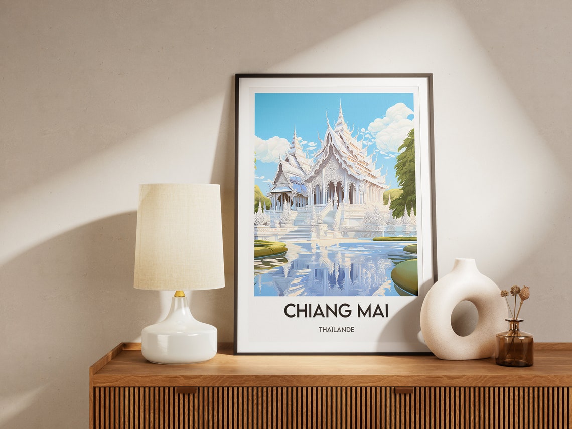Chiang Mai Thailand White Temple Reflection Pond Travel Poster - Image 2