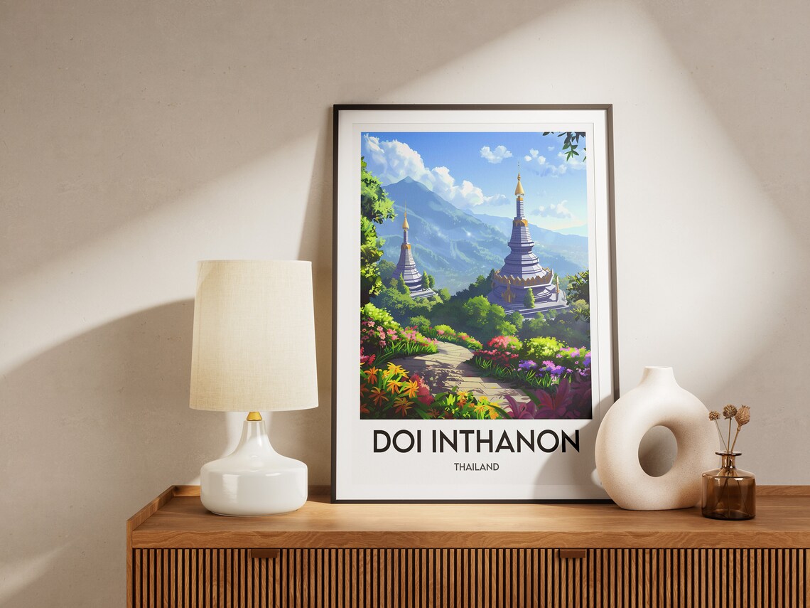 Doi Inthanon Thailand Twin Pagodas Mountain Temple Garden Poster - Image 2