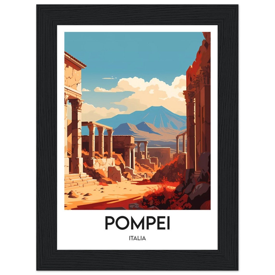 Pompeii Italy Ancient Roman Ruins Columns Vesuvius View Poster - Image 2