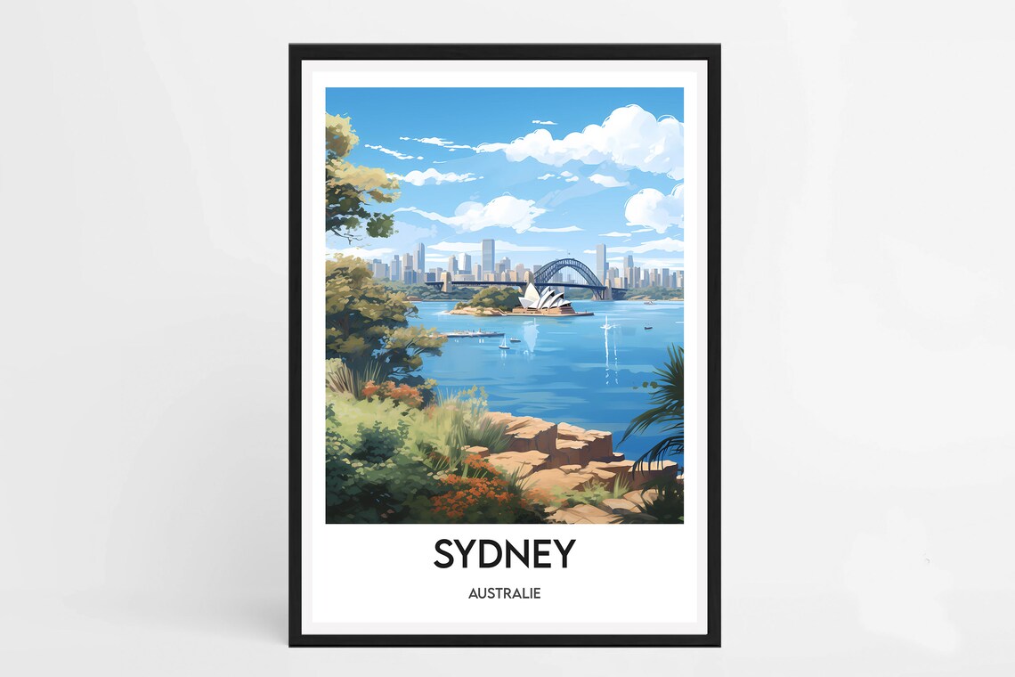 Sydney Opera House Harbour Bridge Australia Travel Poster Art