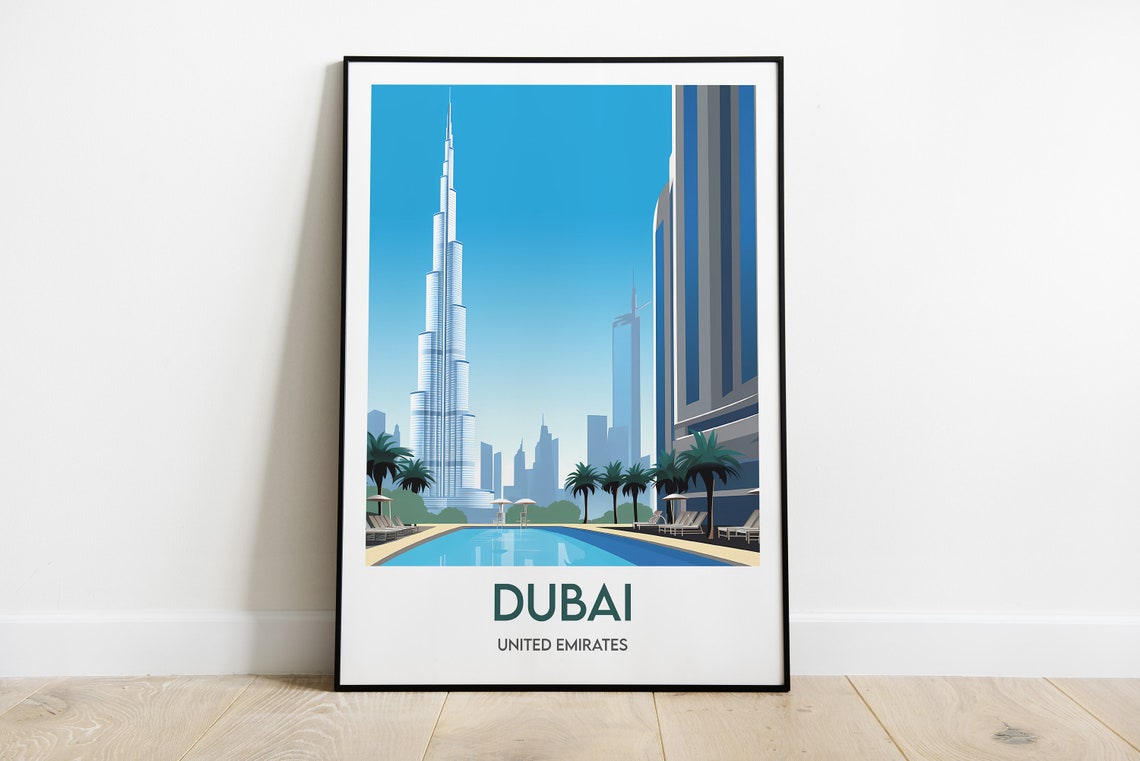 Dubai United Emirates Burj Khalifa Modern Skyline Travel Poster