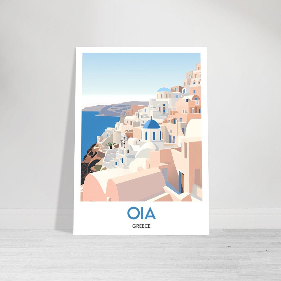 Oia Greece Santorini Pastel Village Blue Domes Cliffside Travel Poster - Image 2