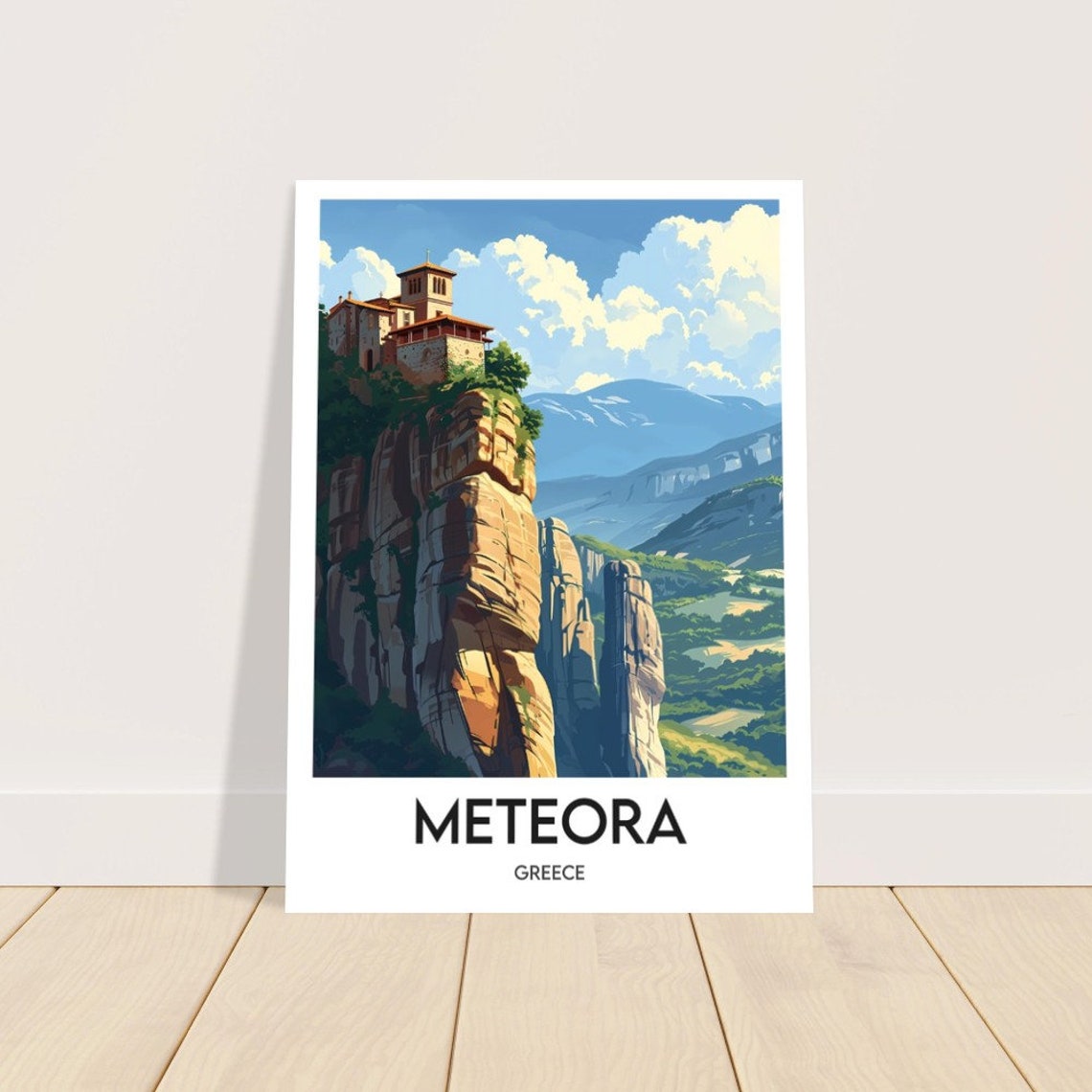 Meteora Greece Monastery Perched On Towering Rock Pillars Poster - Image 2