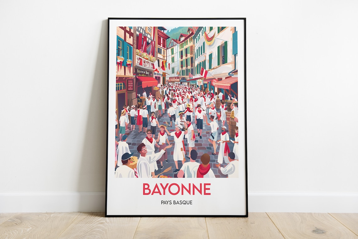 Bayonne Travel Poster, Basque Country Wall Art Print