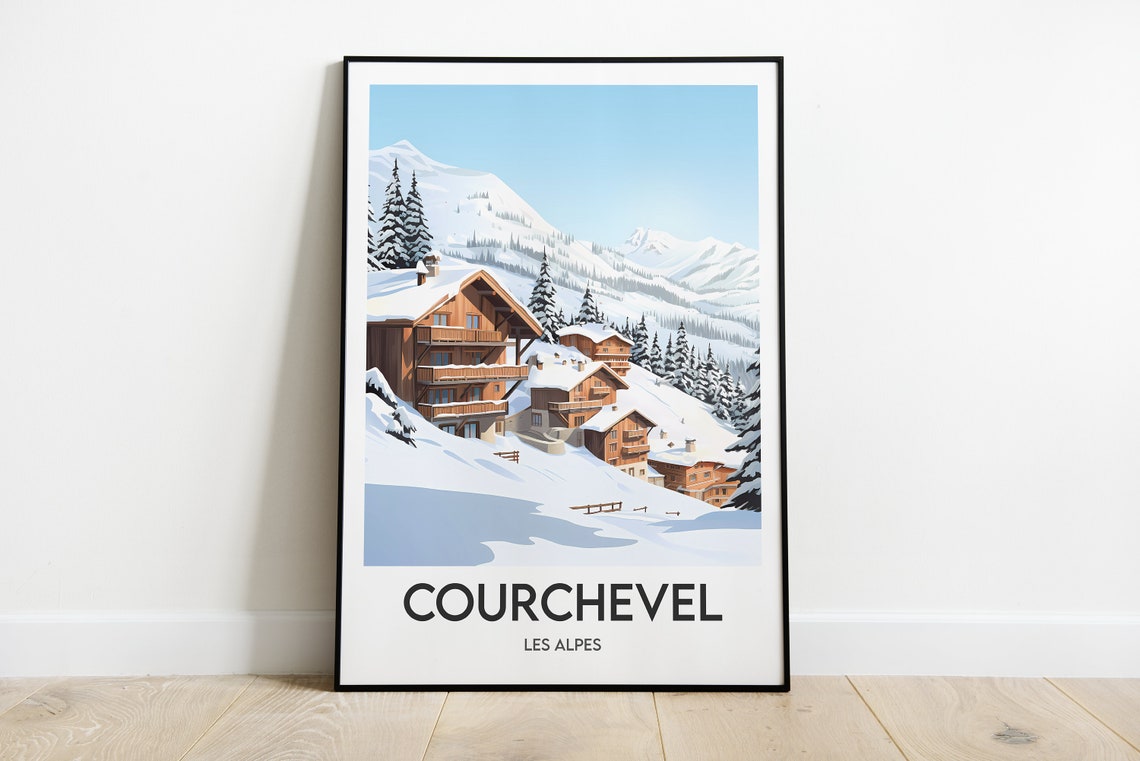 Courchevel French Alps Snowy Slopes Pine Chalets Travel Poster