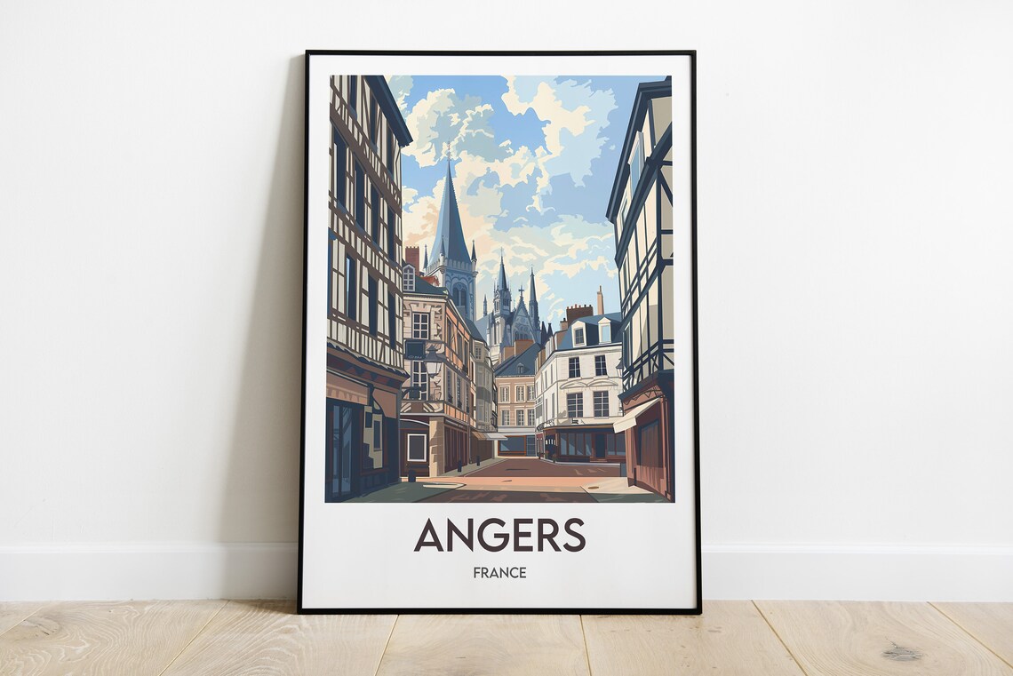 Angers Old Town Street Half Timbered Houses France Travel Poster