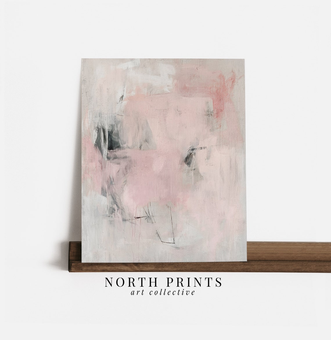 Soft Pink Abstract Painting White Grey Texture Modern Wall Art - Image 3