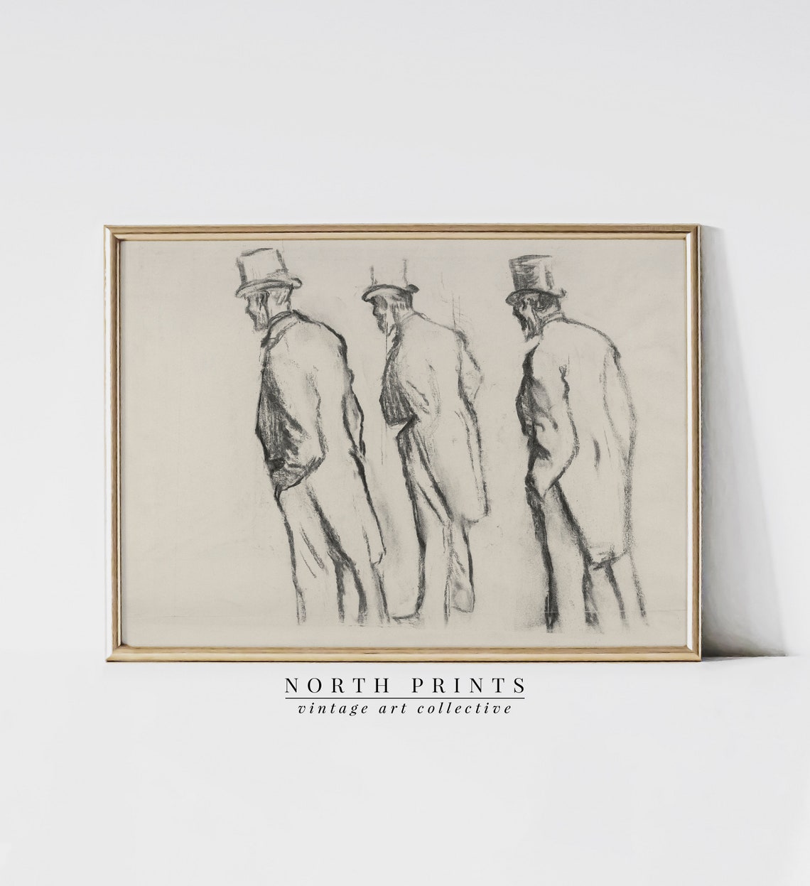Gentlemen Antique Drawing Vintage Sketch Art Neutral Etching North Prints Sk 194