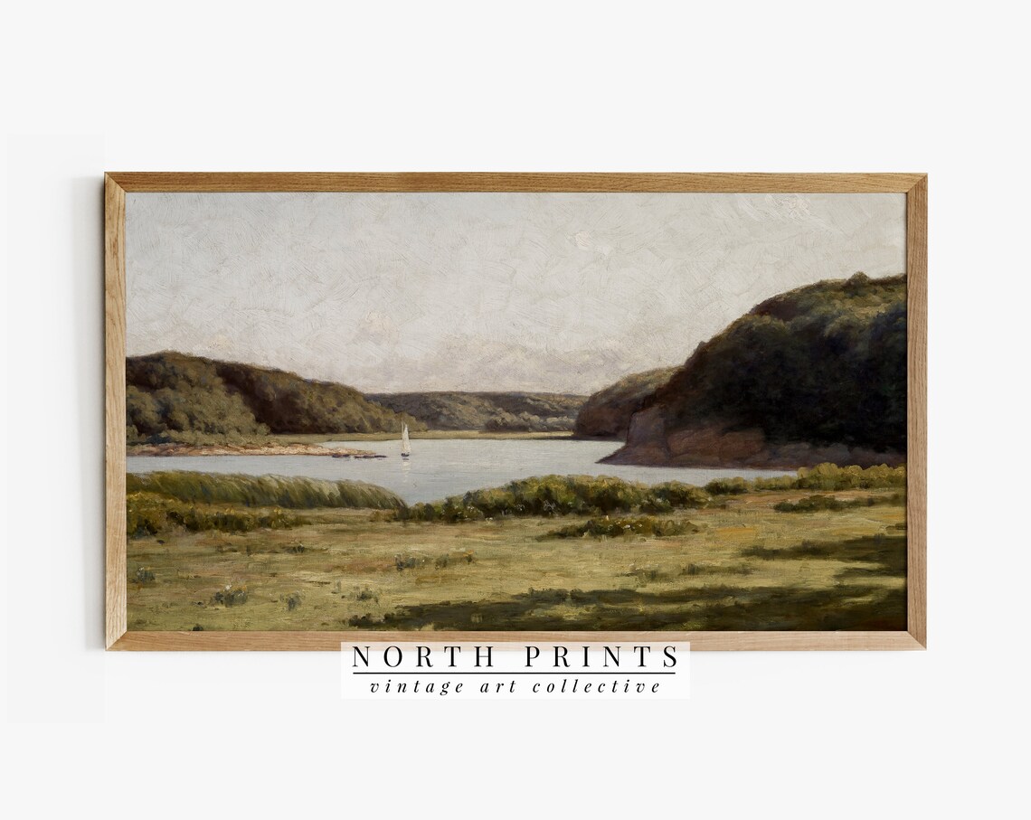 Vintage Lake Landscape Painting Art Print