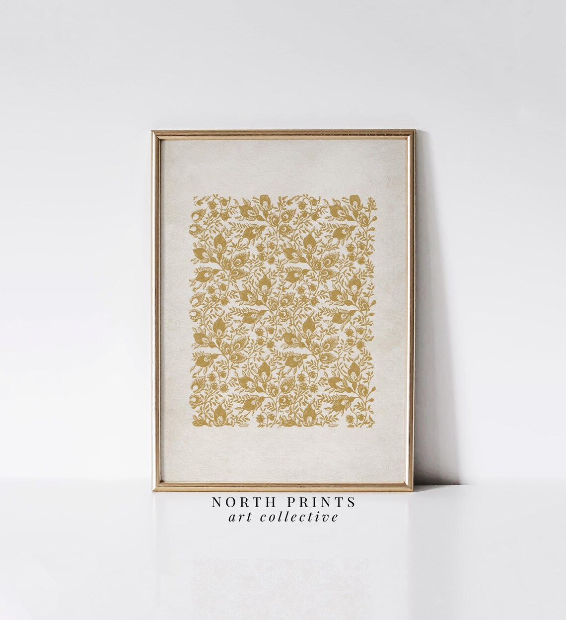 Yellow Botanical Pattern Art Print, Vintage Minimalist