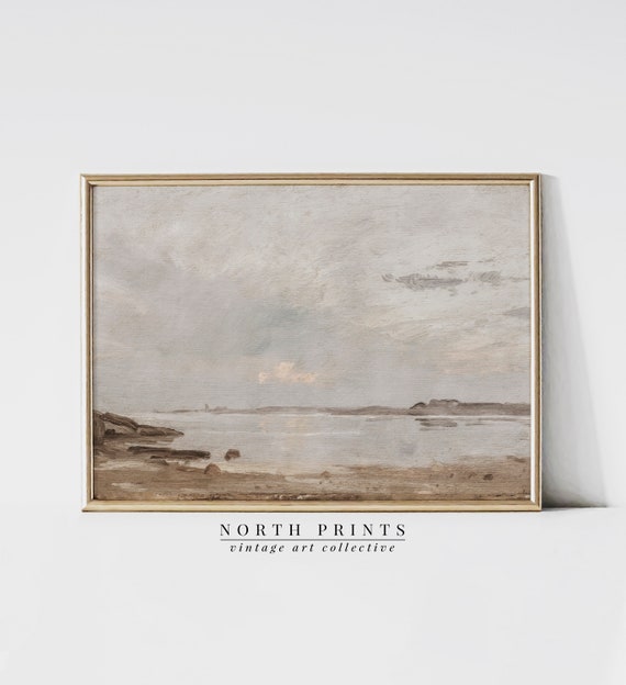 Vintage Muted Beach Landscape Art Print, Coastal Decor