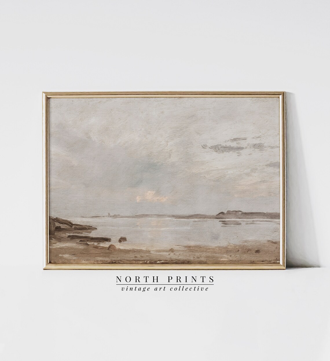 Vintage Muted Beach Landscape Art Print, Coastal Decor