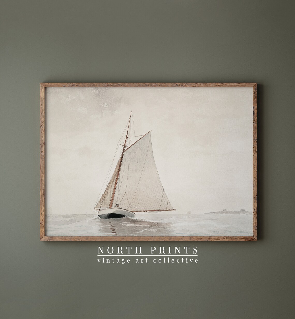 Muted Sailboat Watercolor Art Print, Neutral Lake House Decor - Image 4
