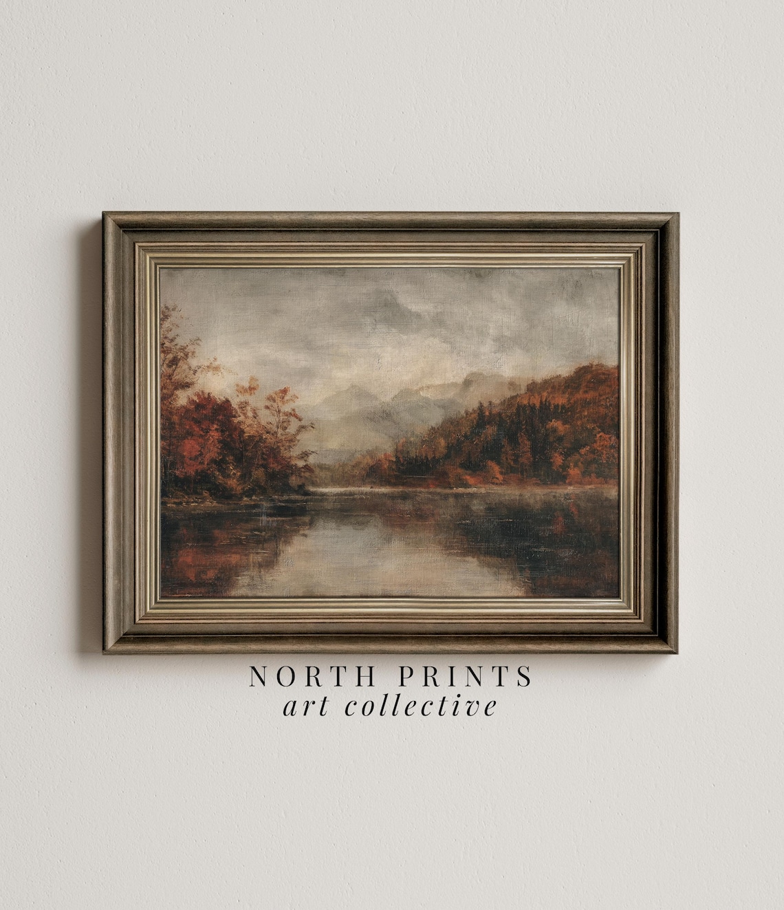 Rustic Fall Lake Landscape Art Print, Moody Autumn